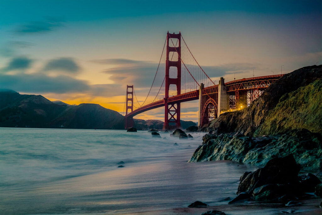 Golden gate bridge as seen from beach below