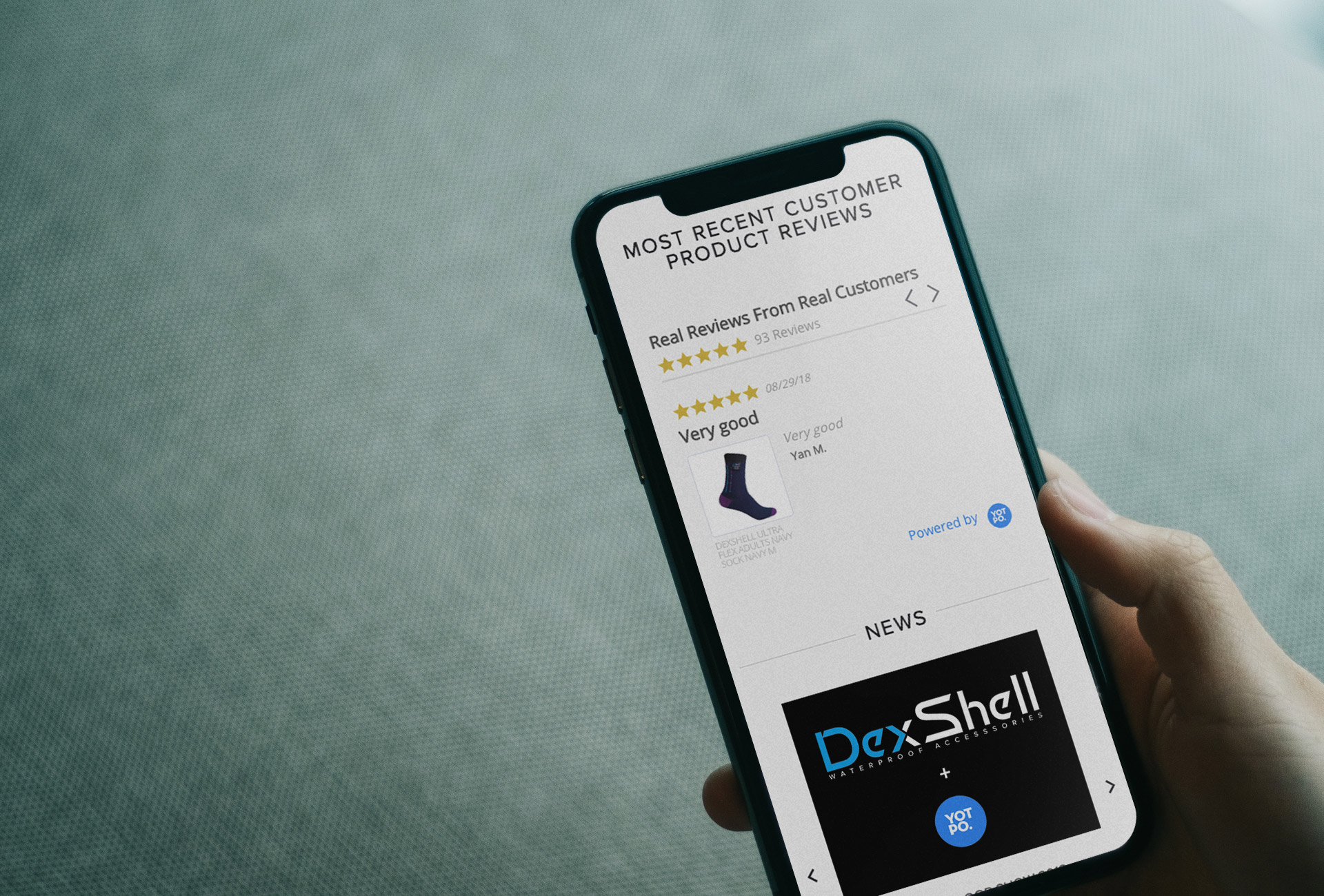 Dexshell Yotpo review on a mobile device